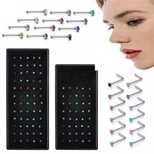 40-60Pcs Stainless Steel Nose Piercing Kit Rings Studs Helix L Shape Jewelry