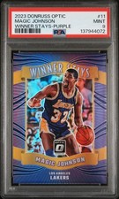 2023 PANINI DONRUSS OPTIC WINNER STAYS PURPLE #11 MAGIC JOHNSON PSA 9