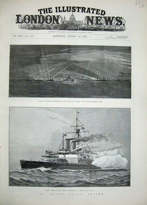 Alter antiker Druck 1889 Kriegsschiffe Spuckkopf Anson Southsea Tyron Baird Männer 19.