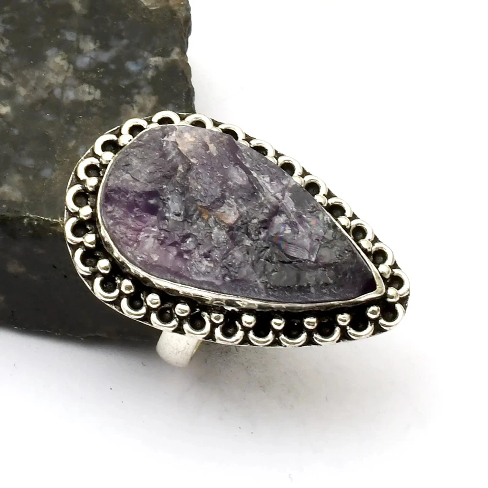 Amethyts Edelstein ethnischer handgefertigter Ring Schmuck als Geschenk US-Größe - 8 AR 33160