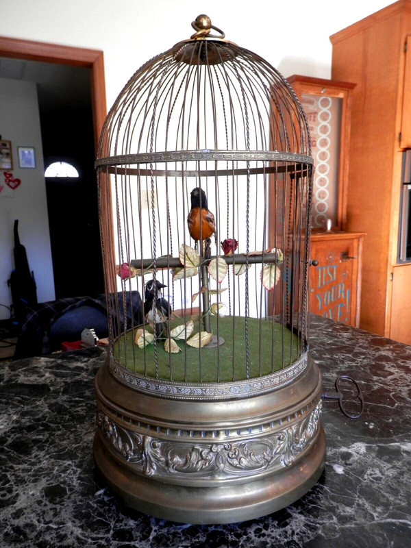 Antique LARGE French Automaton 2 Singing Bird Cage Music Box~WORKS PERFECT~20X11