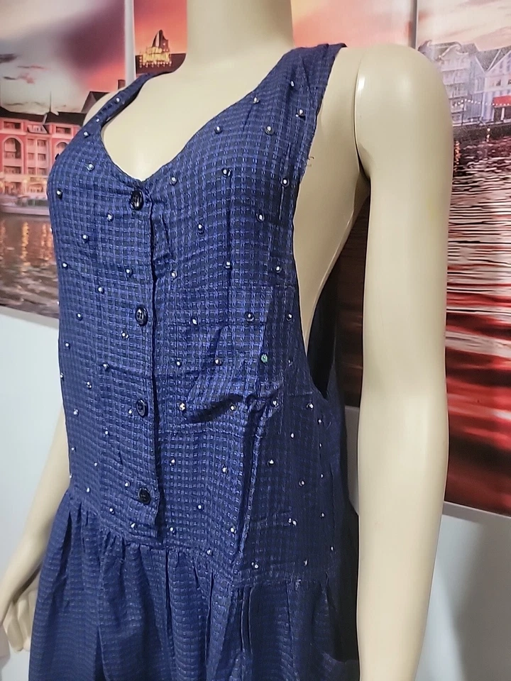 REGANDE! MAMELUCO MUJER DISEÑO RARO AZUL VINTAGE LENTEJUELAS TALLA M CON BOLSILLOS #F Foto 3 de 4