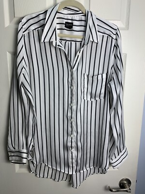 Free Press XL White/dark Striped Long Sleeve Button Top Blouse -small Snag