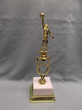 male basketball die cast trophy weighted white block base gold trim