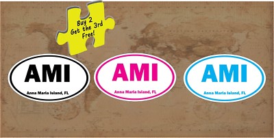 Florida Cities Beaches FL NSB AMI SB Vinyl Oval 1 Pair of Stickers 3.25'' x 5.50''
