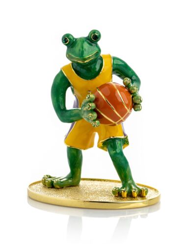 Keren Kopal Frog  Basketball player Hand made Trinket Box with Austrian Crystals - Picture 1 of 17