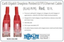 Tripp Lite Cat6 Gigabit Snagless Molded UTP Ethernet Cable RJ45 M/M 10 ft.