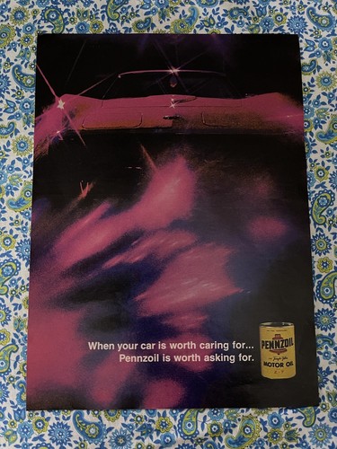 Vintage 1970 Pennzoil Print Ad Purple Haze Corvette