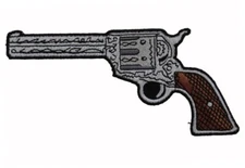 PISTOL  2ND  AMENDMENT EMBROIDERED  5”  X  2 1/4"  REVOLVER GUN  IRON ON PATCH