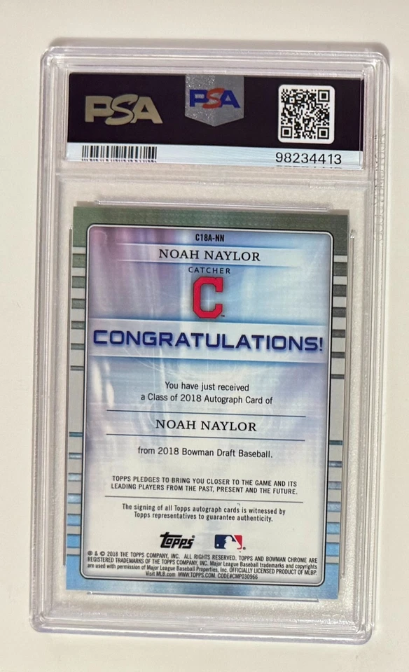 2018 Bowman Draft NOAH NAYLOR Bo Class of 2018 Chrome Gold Auto /50 PSA 9 MINT - Image 2 of 2