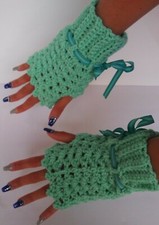 Handmade Knit Mint Fingerless Gloves