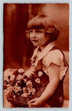 c1926 ADORABLE Belgium Girl s Floral Studio Photo VINTAGE Postcard