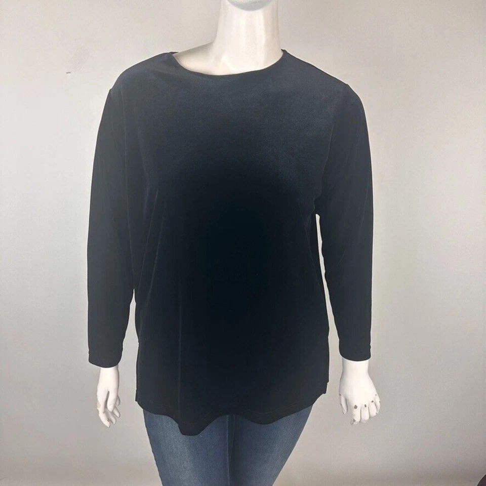 Женская блуза Bechamel размер Large миниатюрный топпер с длинным рукавом черная бархатная эластичная - Изображение 2 из 4