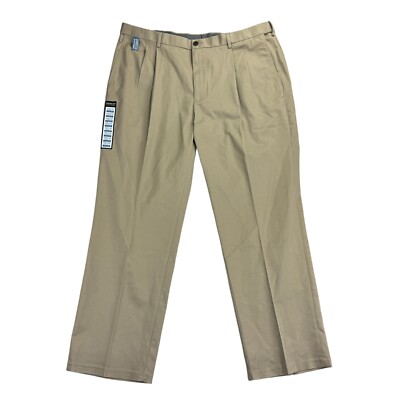 Haggar Mens Premium No Iron Classic Fit Pleated Dress Pants Khaki