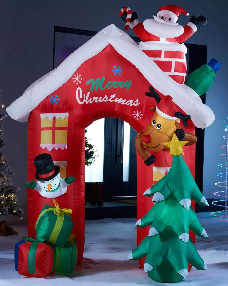 Pre Lit Airblown Santa House Arch Christmas Inflatable XMAS