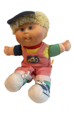 1980 Cabbage Patch Toddler Collection Blue Eyes Two Teeth Red White Overalls Hat