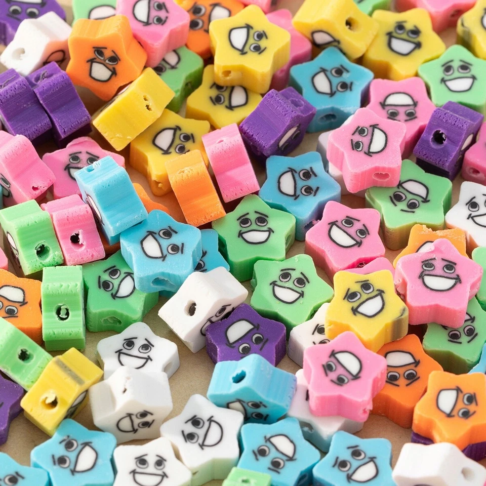 Polymer Ton Perlen für Armband bunte Smiley Sterne Farbig DIY 100 Stück - Bild 4 von 4