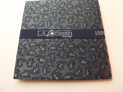 NEU! SEIDE Einstecktuch Einstecktuch von L A SMITH grau Paisley HOCHZEIT KOSTENLOSER VERSAND