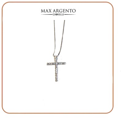 Collana Amen argento 925 charm cuore e croce zirconi bianchi | vendita online su