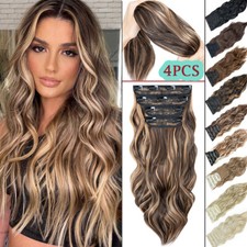 Clip In Hair Extensions 100 Real As Human Hair FULL HEAD Balayage Wave Thick 22"