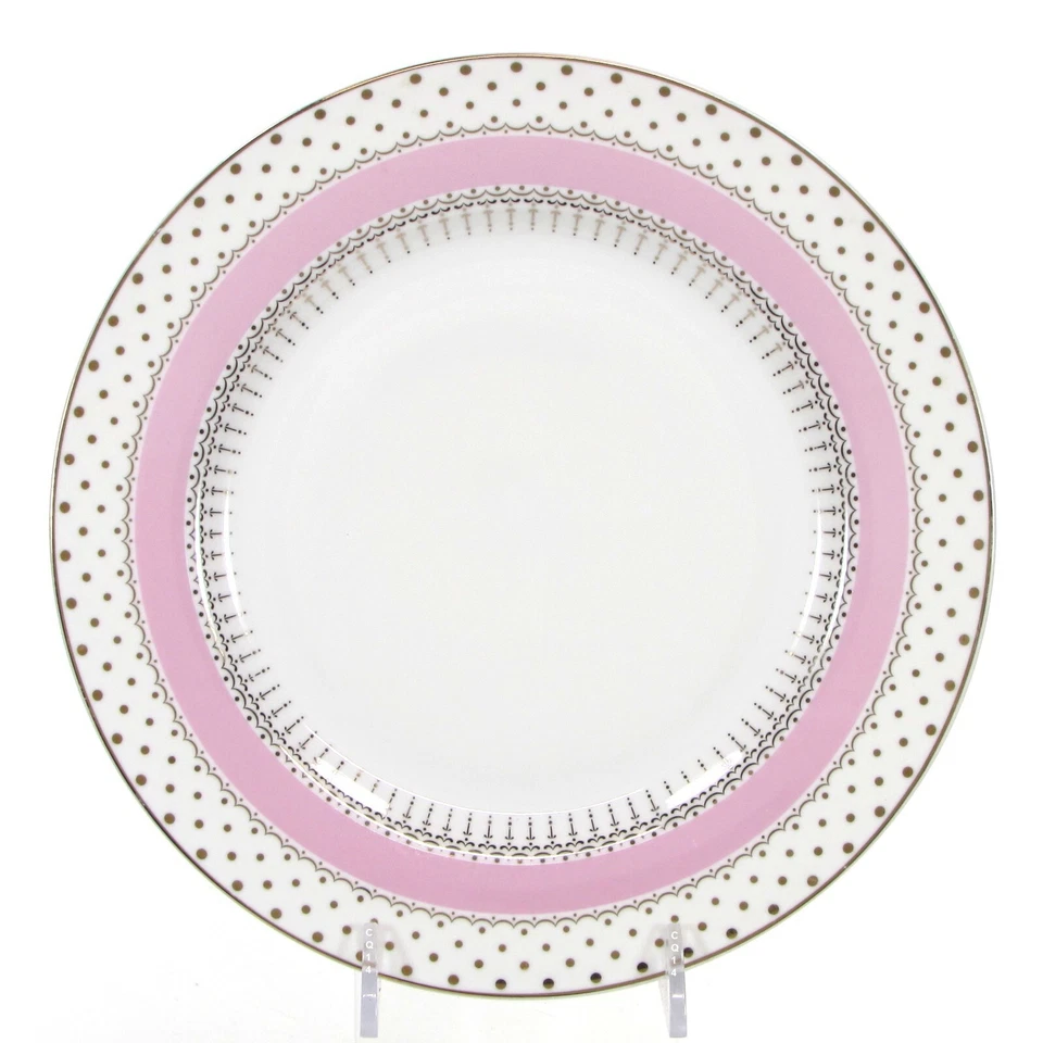 Juego de 4 platos de postre para ensalada Grace Teaware PIN DOTS ROSA 8" porcelana dorada como nueva Foto 2 de 4