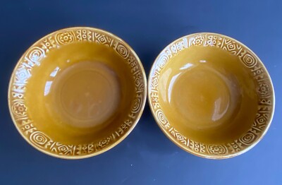Royal TudorWare Staffordshire Cereal Bowl(s) INCA Amber Embossed Rim Set Of 2