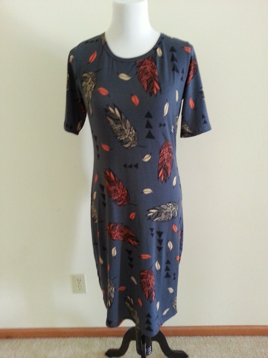 lularoe short sleeve dress Lularoe charcoal short sleeve dress with tan, orange design - womens medium