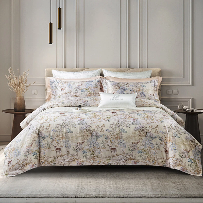 Juego de cama largo de algodón 140S 4 piezas funda de edredón sábana plana 2 fundas de almohada especialidad Foto 3 de 4