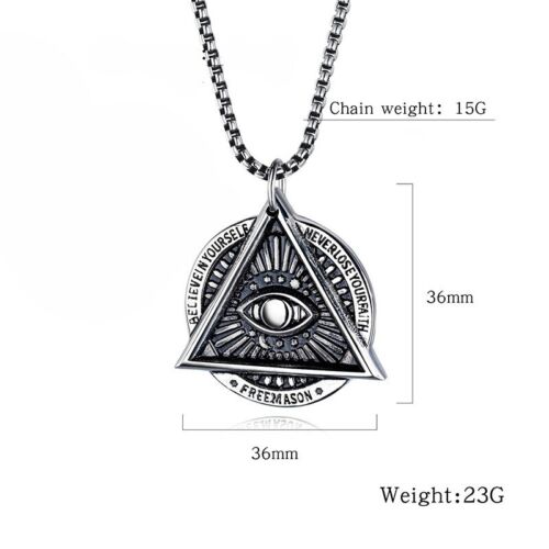 Men's Illuminati Masonic All Seeing Eye Pendant Necklace Stainless Steel Jewelry - Picture 1 of 6