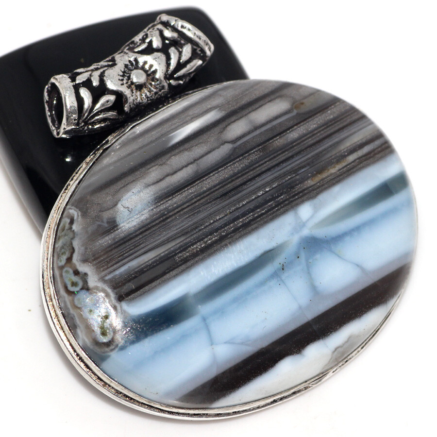 Owhyee Blue Opal 925 Silver Plated Chunky Gemstone Handmade Pendant 1.7