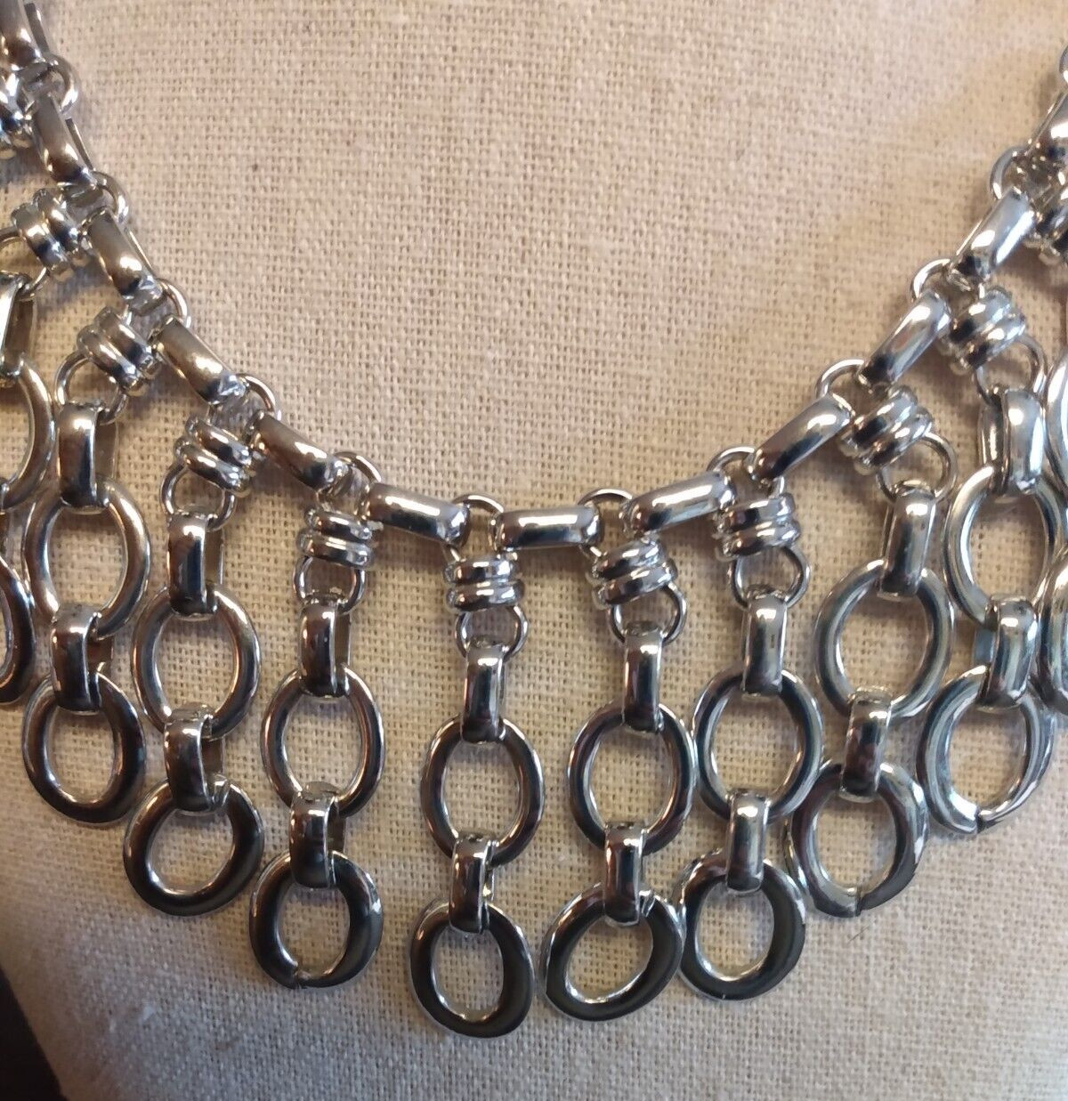 Silver Tone Statement Multi 2" Drop Bib Chain Lin… - image 3