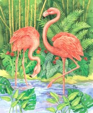 Ceramic Backsplash Tile Mural Waterfowl Bird Kitchen/Bathroom - Bamboo Flamingo