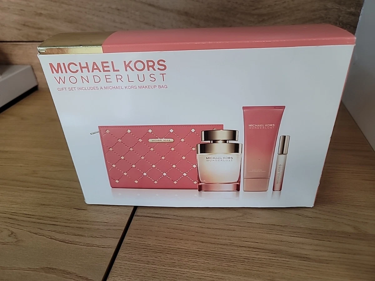 WONDERLUST By MICHAEL KORS 4PC GIFT SET PARFUM 3.4 OZ LOTION ROLLER BAG