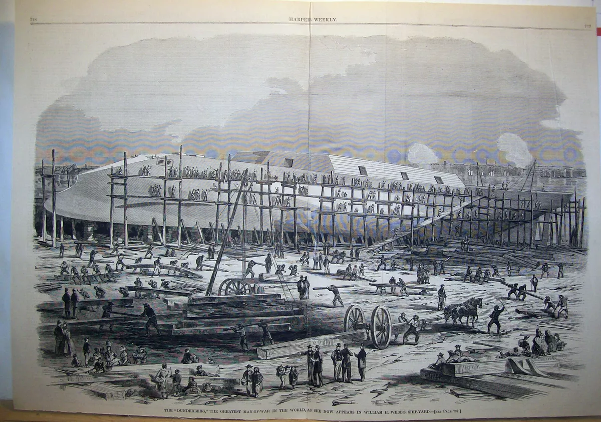 THE DUNDERBERG Greatest Man-Of-War Ship, built for Union Army Civil War,  1863