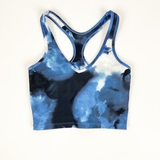 Kensie Sports Bra Womens Size XS Blue White Printed V-Neck Racerback Pull On