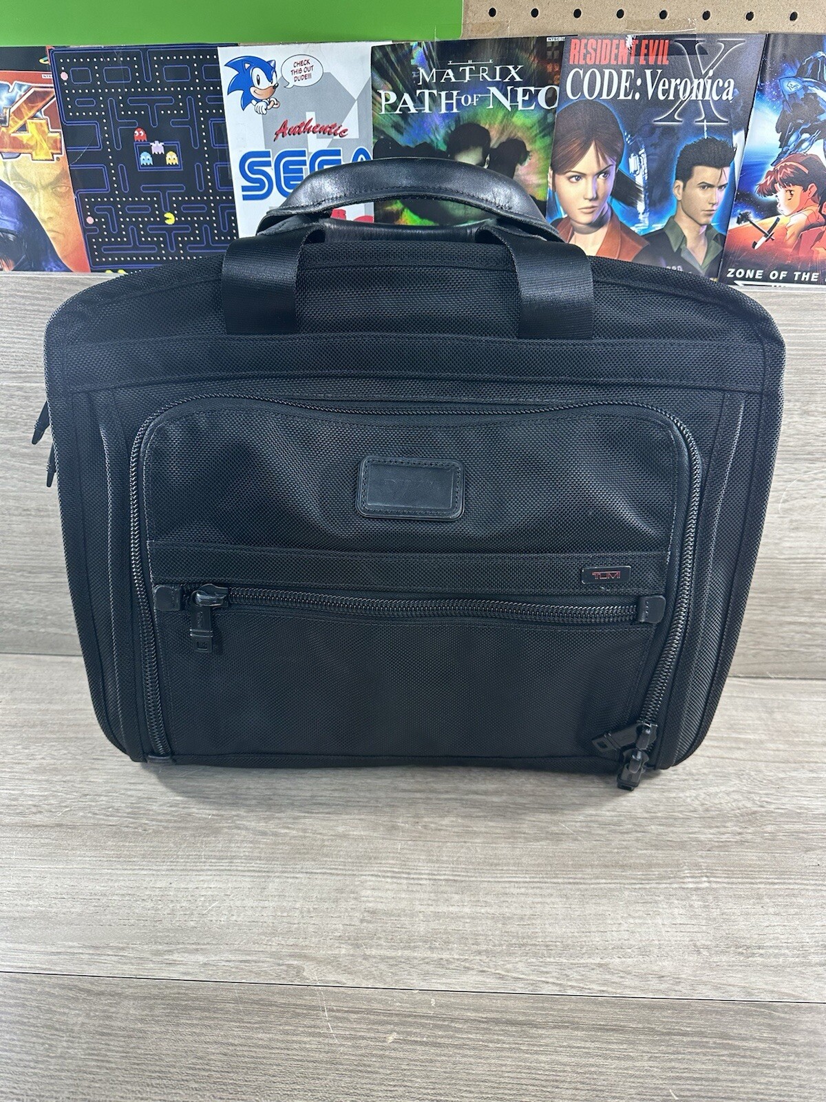 TUMI Alpha T-Pass Black Nylon Laptop Briefcase Pilot Crossbody Bag #26132DH