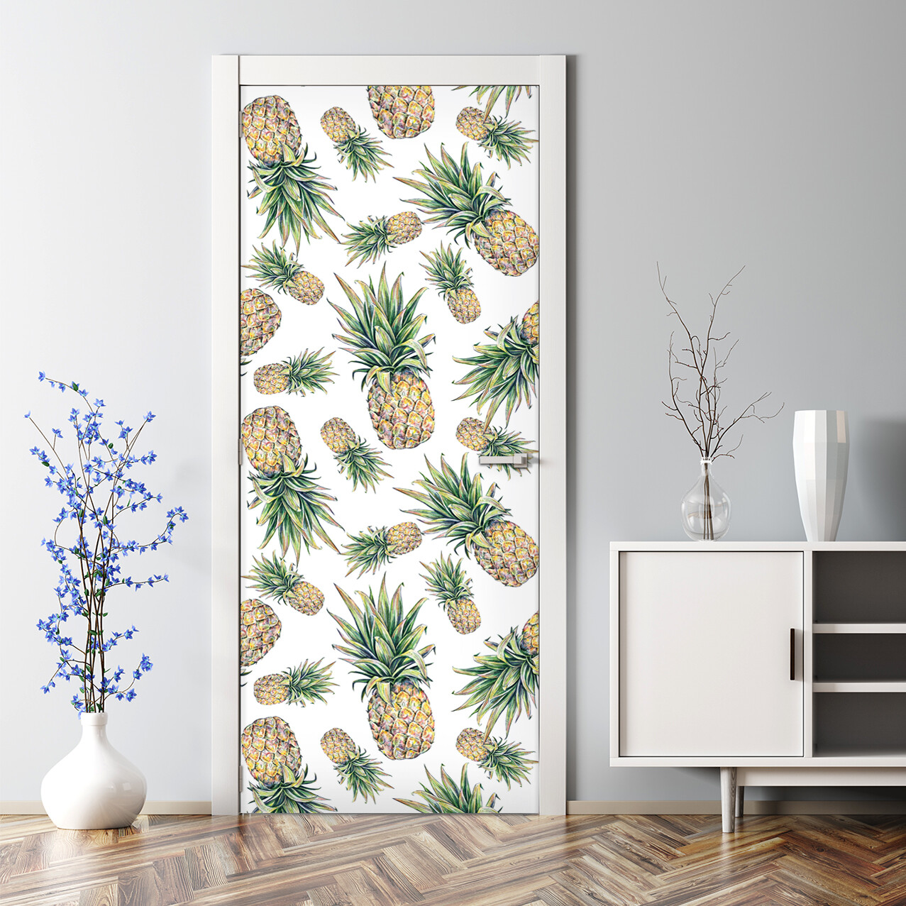 Falling Pineapples Watercolor Feminine Abstract Adhesive Door Sticker