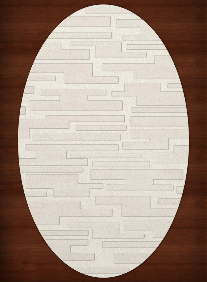 White Transitional Hand Hooked Squares Rectangles Boxes Area Rug Patchwork DV6 - Image 2 of 2