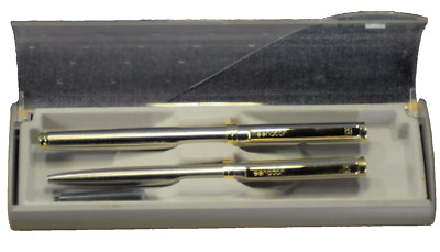 ''SENATOR'' Delgado Chrome&GT  German  c.1991's Ballpoint&Fountain pens Set w/Case