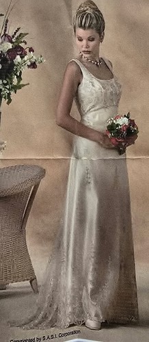 Satin Wedding Bridal Gown Ivory Empire Waist Embroidered Bustle Sz 8*