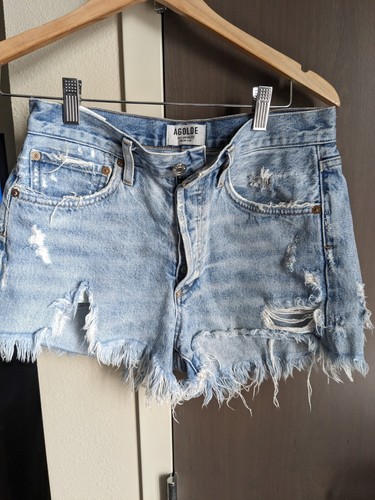 AGOLDE Parker Denim roher Saum abgenutzt GRÖSSE 25 Booty P@nty hoch geschnittene Shorts
