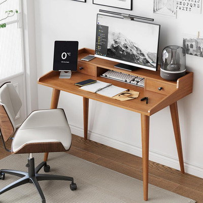 Mid Century Modern 41'' Writing Desk with Monitor Stand & Storage Drawers
