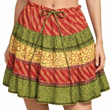Vintage Y2K Boho Patchwork Tiered Skirt Drawstring Fairycore Hippie W-34 DAMAGED