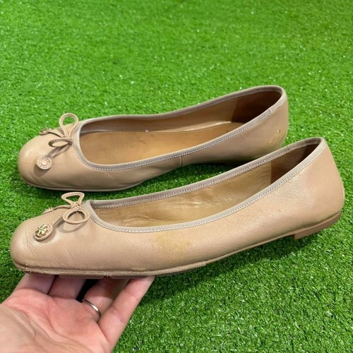 Tory Burch Laila Driver Square Toe Ballet Flats Bow Beige Size 9 Women's Shoes - Picture 2 of 8