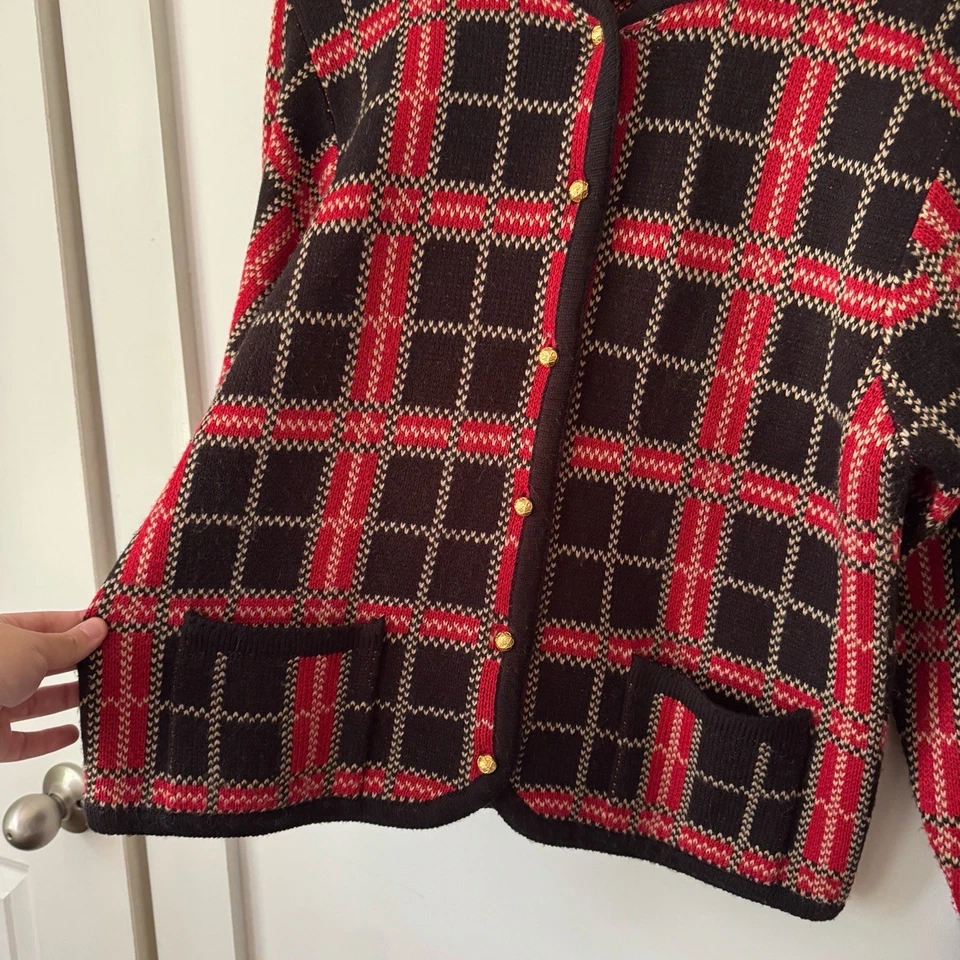 Cárdigan Suéter Vintage Rojo a Cuadros Para Mujer M Crystal-Kobe Años 90 Preppy Academia Foto 3 de 4