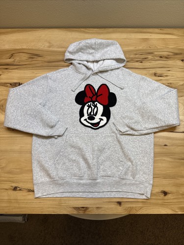 Disney Minnie Mouse Lizenz Hoodie Häkel Patch Sweatshirt Grau Damen Größe XL - Bild 1 von 5