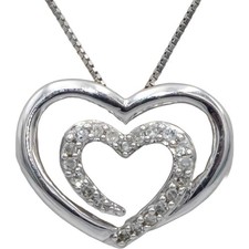 14k White Gold Round Diamond Heart Pendant Necklace Chain 0.12CT