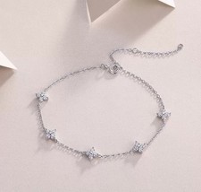925 Sterling Silver Flower Station Bracelet Delicate Adjustable Women Jewellery