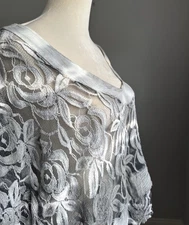 Tempo Paris Women M Fairy Mesh Embroidered Top Asymmetrical Hem Boho Prairie