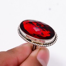 Red Garnet Artisan 925 Sterling Silver Ring S.7 R125037